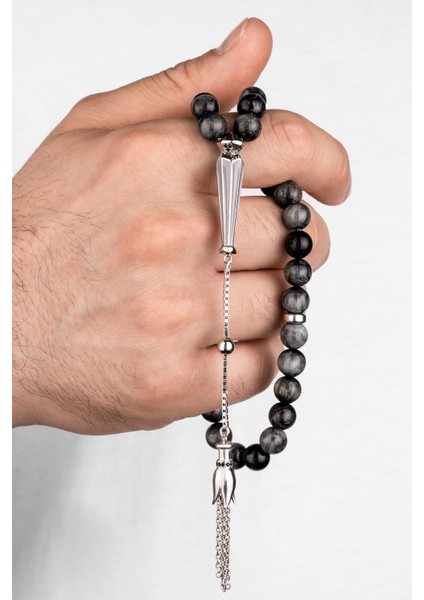 Doğal Kartal Gözü Taşlı 27 cm Gümüş Tesbih, Şık ve Zarif Tasarım fiyatları