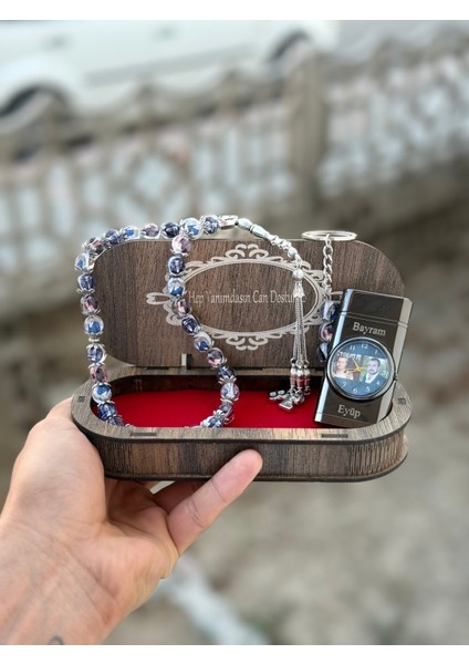 El Yapımı Resimli Tesbih ve Çakmak Seti, Şık Ahşap Kutu ile Birlikte fiyatları