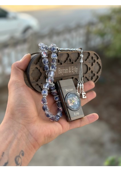 El Yapımı Resimli Tesbih ve Çakmak Seti, Şık Ahşap Kutu ile Birlikte modelleri