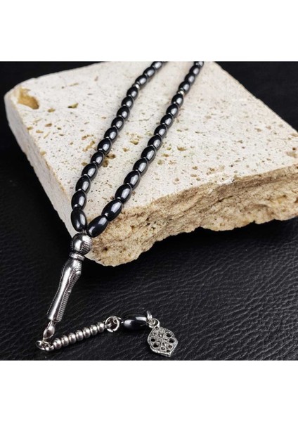 Siyah Hematit Taşı Arpa Kesim Doğaltaş Erkek Tesbih Aksesuar