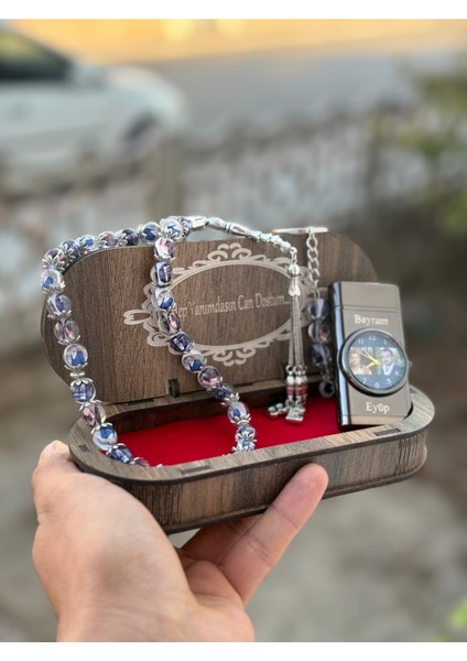 El Yapımı Resimli Tesbih ve Çakmak Seti, Şık Ahşap Kutu ile Birlikte fırsatları