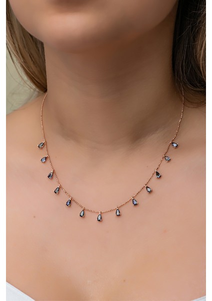 925 Ayar Gümüş Damla Topaz Taşlı Zarif Kolye