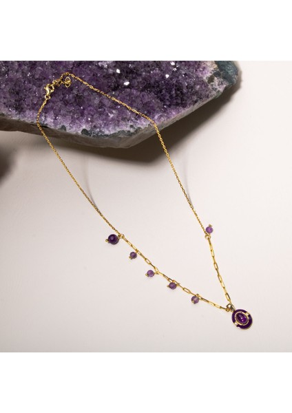 Doğal Ametist Taşlı Gümüş Sallantılı Kolye, Zarif ve Şık Takı Seçeneği fiyatları
