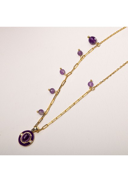 Doğal Ametist Taşlı Gümüş Sallantılı Kolye, Zarif ve Şık Takı Seçeneği modelleri