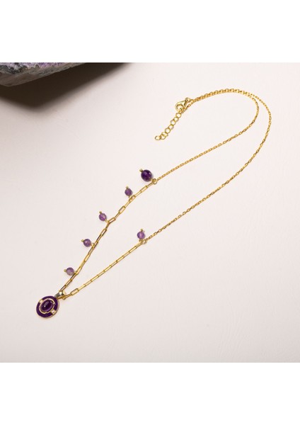 Doğal Ametist Taşlı Gümüş Sallantılı Kolye, Zarif ve Şık Takı Seçeneği fırsatları