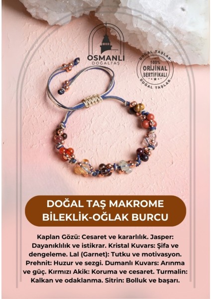 Renkli Doğal Taş Makrome Bileklik, Oğlak Burcu Için Şık ve Doğal Tasarım