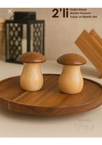 2'li Doğal Bambu Mantar Tasarımlı Tuzluk ve Biberlik Seti, Şık Sunum, Baharatlık fiyatları
