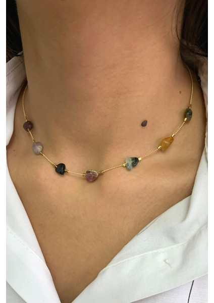 El Yapımı Çok Renkli Doğal Taşlı Ince Zarif Kolye fiyatları