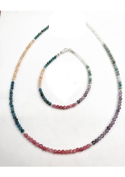 Renkli Taşlı Şık Kolye ve Bileklik Takımı, Sertifikalı ve Enerjik Tasarım