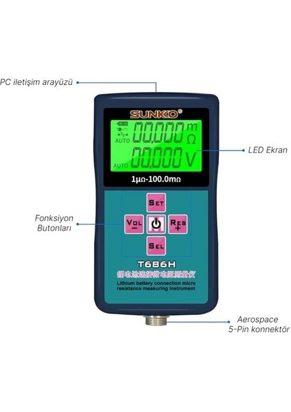 Sunkko T686H Hassas Pil Iç Direnç ve Voltaj Test Cihazı (0-100V - 0-100 Ohm) fiyatları