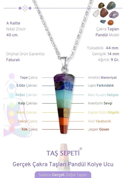 Çakra Doğal Taşlı Zincirli Sarkaç ve Kolye Ucu, Renkli ve Enerji Dolu Tasarım
