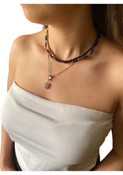 Kadın Siyah Doğaltaş Choker, Hematit ve Oniks, 36 Cm+4 cm Uzatma Zinciri indirimleri