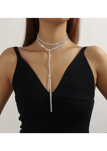 Şık Beyaz Gümüş Kaplama Choker Kolye, Davet ve Özel Günler Için Zarif Takı