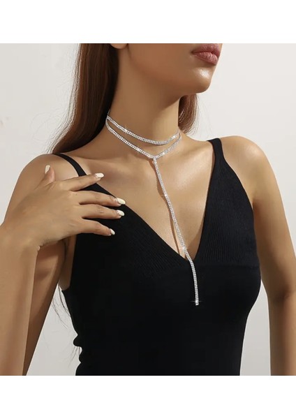 Şık Beyaz Gümüş Kaplama Choker Kolye, Davet ve Özel Günler Için Zarif Takı modelleri