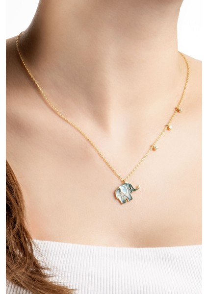 Mineli Fil Tasarımlı 18 Ayar Sarı Altın Kaplama Gümüş Kolye fiyatları