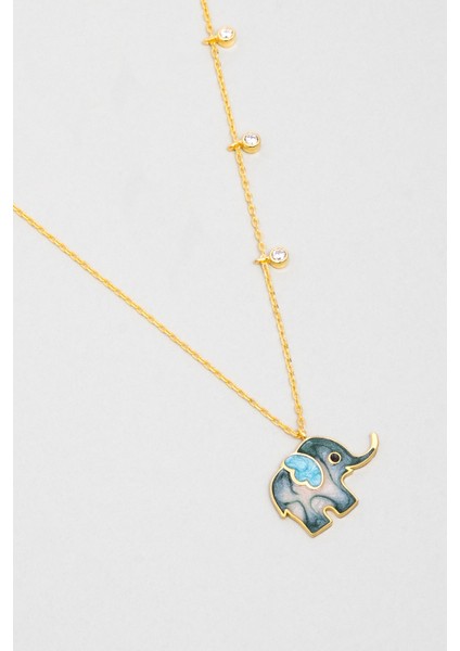 Mineli Fil Tasarımlı 18 Ayar Sarı Altın Kaplama Gümüş Kolye indirimleri