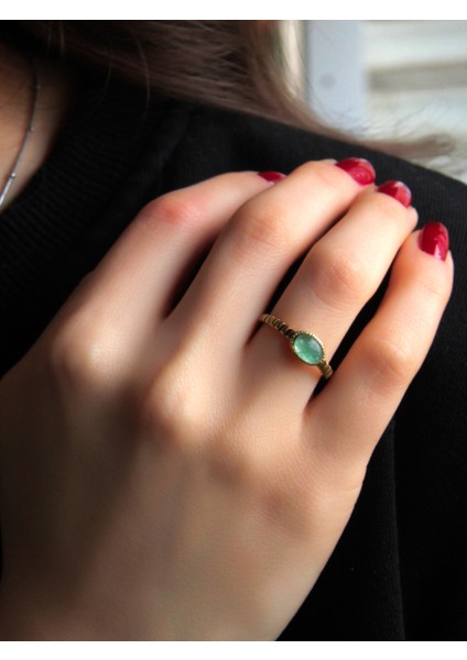 Yeşil Akik Doğal Taşlı Antik Ayarlanabilir Kadın Yüzük fiyatları