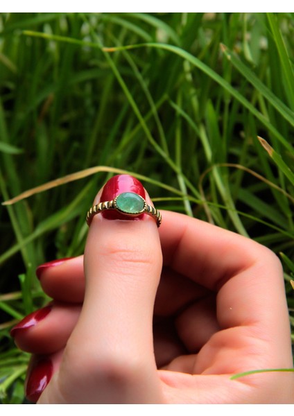 Yeşil Akik Doğal Taşlı Antik Ayarlanabilir Kadın Yüzük modelleri