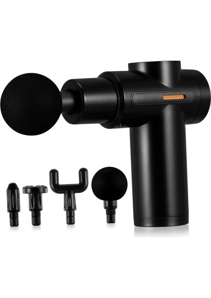 Titreşimli Mini Masaj Tabancası, 4 Başlıklı, 6 Kademeli, Şarjlı, Type C Girişli