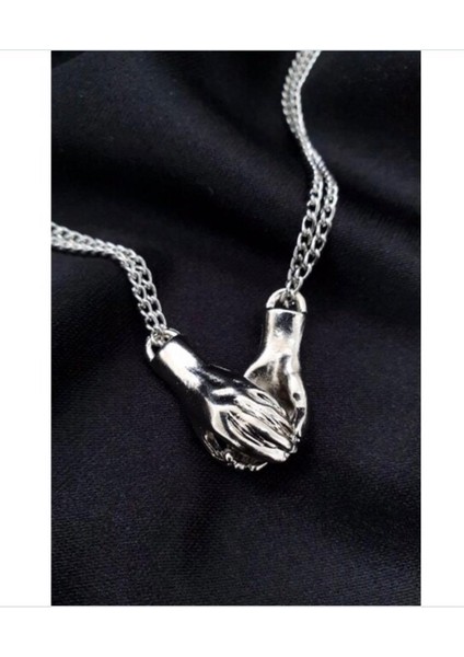 Şık Unisex Gümüş Çift Sevgili ve Arkadaşlık Bilekliği, El Ele Tutuşan Tasarım