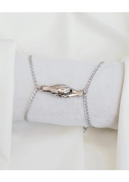 Şık Unisex Gümüş Çift Sevgili ve Arkadaşlık Bilekliği, El Ele Tutuşan Tasarım fiyatları