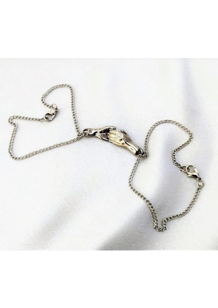 Şık Unisex Gümüş Çift Sevgili ve Arkadaşlık Bilekliği, El Ele Tutuşan Tasarım modelleri