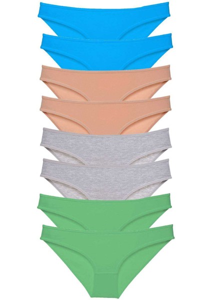 8 Adet Süper Eko Set Likralı Kadın Slip Külot Ten Gri Yeşil Mavi