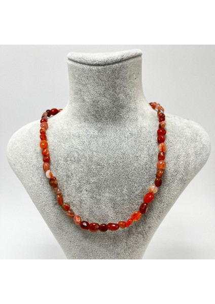 Kırmızı Akik Doğal Taş Makrome Kolye, Sertifikalı, Şık ve Zarif Takı