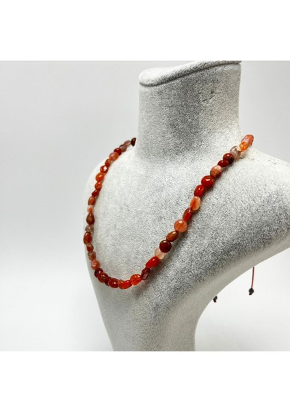 Kırmızı Akik Doğal Taş Makrome Kolye, Sertifikalı, Şık ve Zarif Takı fiyatları