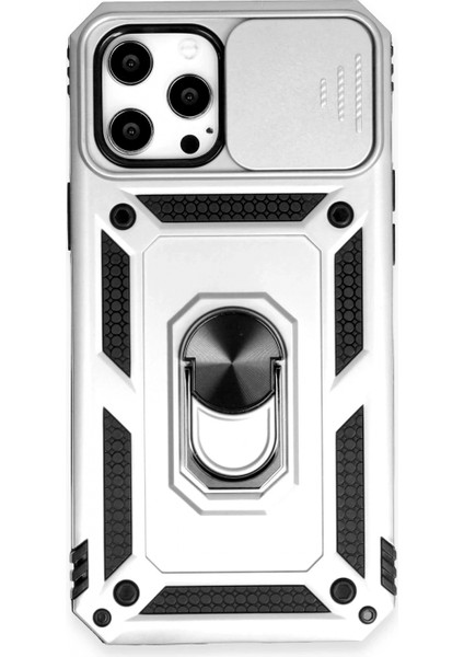 iPhone 12 Pro Max Kılıf Pars Lens Yüzüklü Silikon - Gümüş