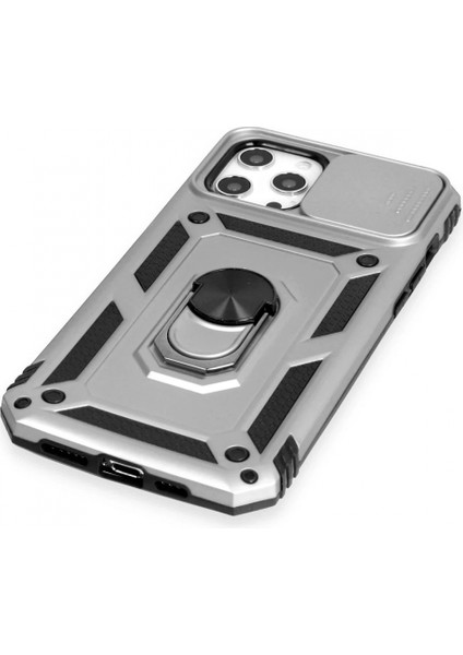 iPhone 12 Pro Max Kılıf Pars Lens Yüzüklü Silikon - Gümüş fırsatları