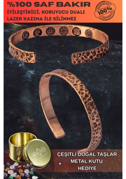 Doğal Taşlı Bakır Bileklik, Erkek Kadın Iç Zırh ve Koruma, Metal Kelepçe
