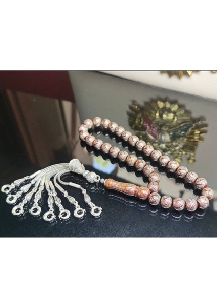 925 Ayar Gümüş Püsküllü ve Işlemeli Şık Tesbih, Doğal ve Zarif Tasarım