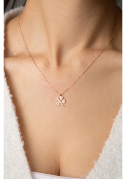 Turuncu Taşlı Yonca Model 925 Ayar Gümüş Kolye, Zarif ve Şık Takı Seçeneği