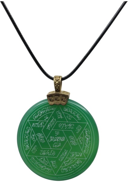Yeşil Akik Taşı Süleyman Mührü ve Ismi Azam Yazılı Spiritüel Kolye