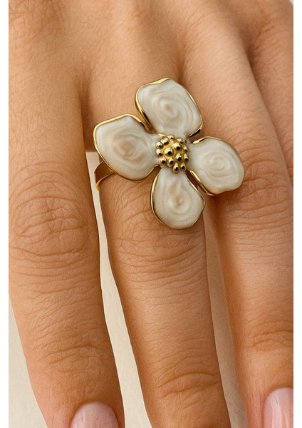 Ayarlanabilir Çiçek Yüzük, 3,2 Cm, Kararmaz, Mineli, Büyük Boy, Şık Tasarım