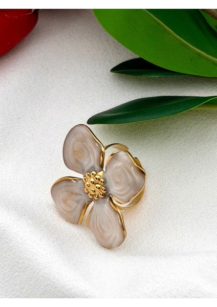 Ayarlanabilir Çiçek Yüzük, 3,2 Cm, Kararmaz, Mineli, Büyük Boy, Şık Tasarım