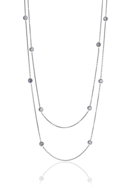 Parlak Rodyum Kaplı Zirkon Taşlı Zarif Kolye, Şık ve Işıltılı Takı Seçeneği