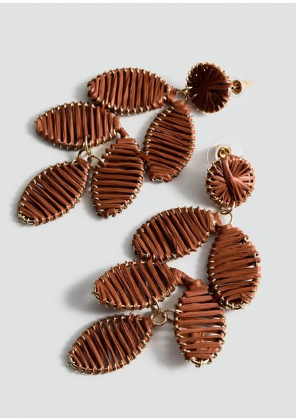 Turuncu Uzun Çiçek Desenli Şık Küpe