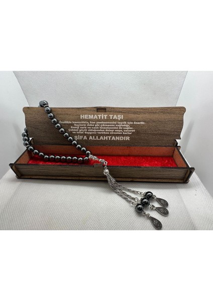 Doğal Taş Küreli Tesbih, 33'lü Hematit Taşı, Gümüş Detaylı, Şık ve Zarif Tasarım
