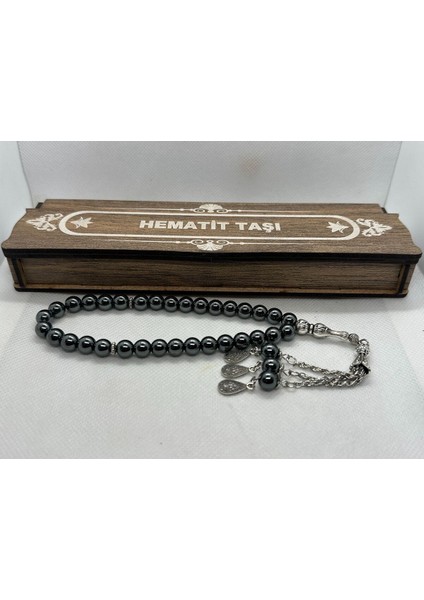 Doğal Taş Küreli Tesbih, 33'lü Hematit Taşı, Gümüş Detaylı, Şık ve Zarif Tasarım fiyatları