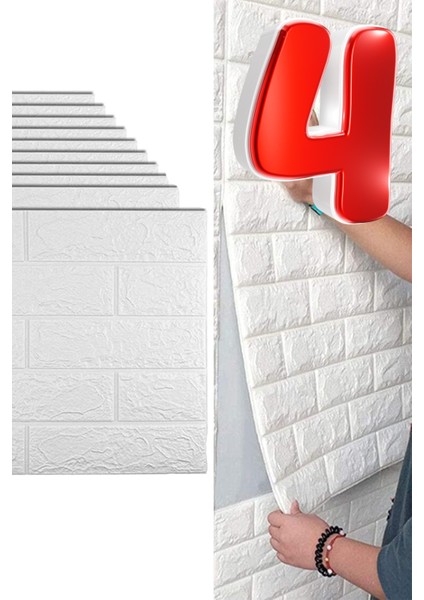 4'lü 50X50 cm Beyaz 3D Tuğla Desenli Yapışkanlı Duvar Paneli fırsatları
