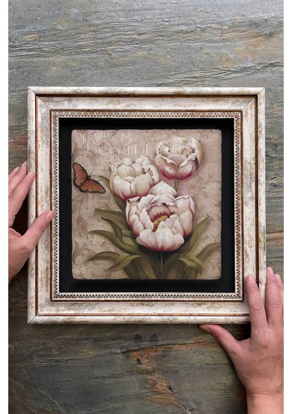 Renkli Taşlı Duvar Dekoru, Kelebek ve Çiçek Detayları, 30X30 cm fiyatları