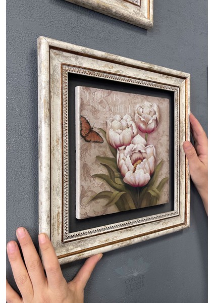 Renkli Taşlı Duvar Dekoru, Kelebek ve Çiçek Detayları, 30X30 cm modelleri