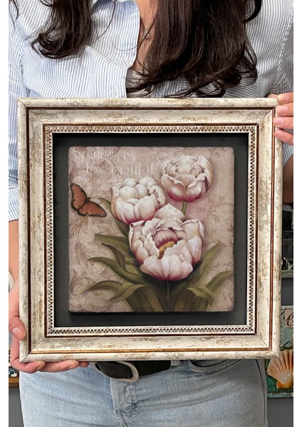 Renkli Taşlı Duvar Dekoru, Kelebek ve Çiçek Detayları, 30X30 cm fırsatları