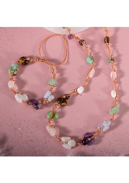 Yengeç Burcu Renkli Taşlı Takım, Kolye ve Bileklik Seti