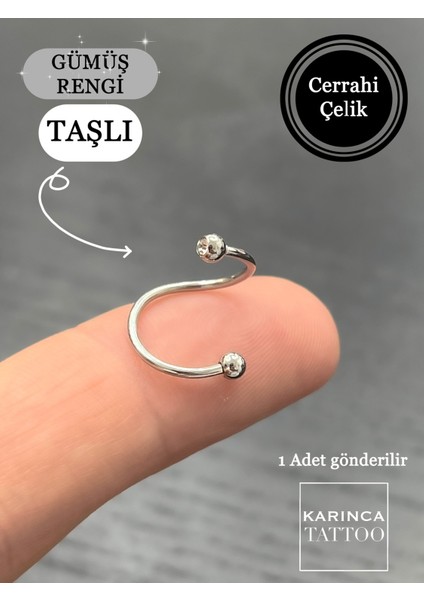 Gri Spiral Taşlı Twist Piercing Set, Şık ve Modern Takı Koleksiyonu Için Ideal