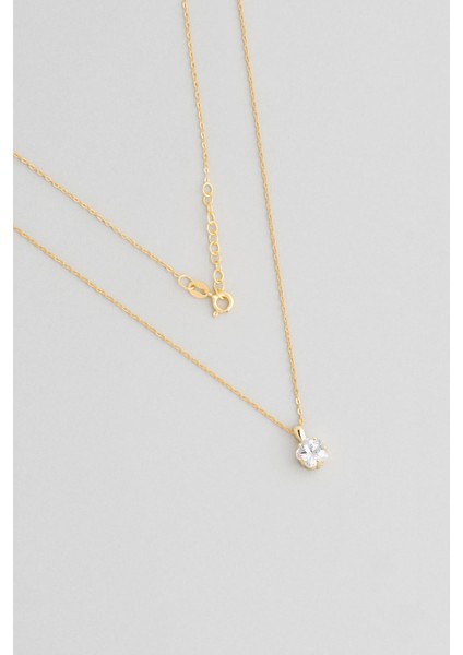 Çiçek Taşlı 18 Ayar Sarı Altın Kaplama Gümüş Kolye 45 cm