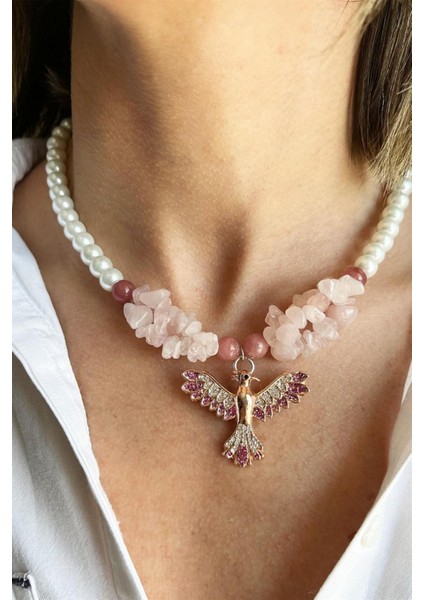 Doğal Ceyd Güneş Taşlı ve Inci Detaylı Renkli Kolye fiyatları