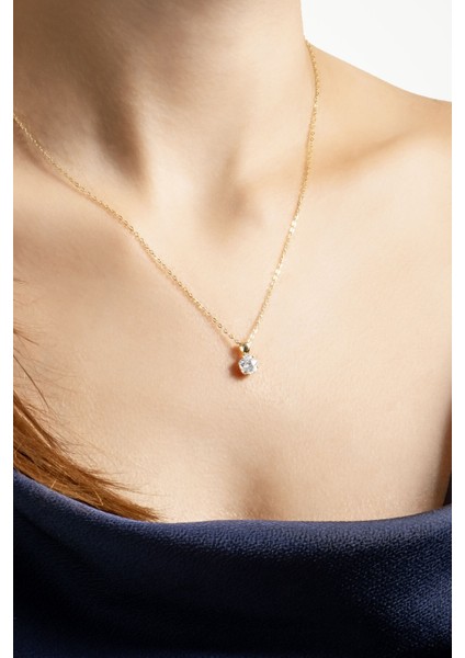 Çiçek Taşlı 18 Ayar Sarı Altın Kaplama Gümüş Kolye 45 cm fiyatları